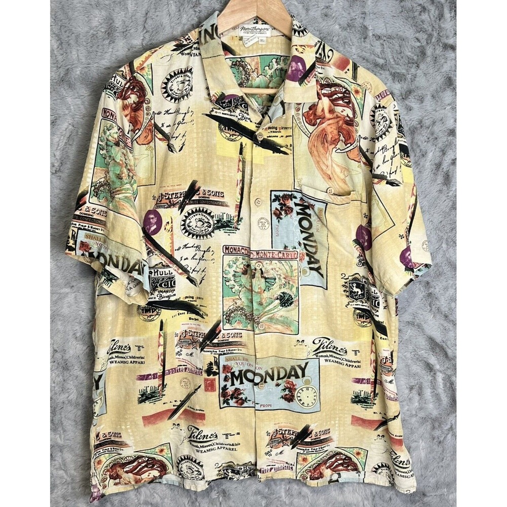 Norm Thompson Mens Hawaiian Shirt Size XL 100% Silk Monday Monaco Monte Carlo
